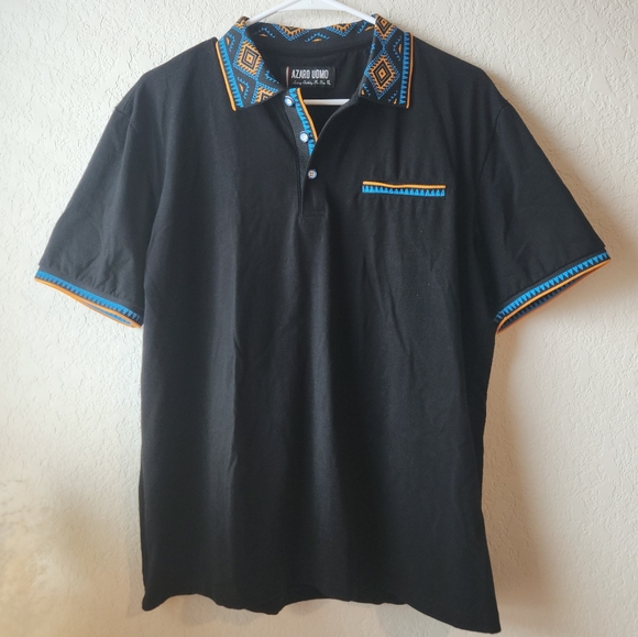 Azaro Uomo Italian Made Blue Yellow Accent Shirt - Picture 1 of 3